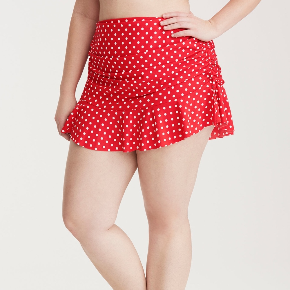Polka Dot Print Tie Ruffle Swim Skirt 3x 2x 1x - Picture 3 of 6